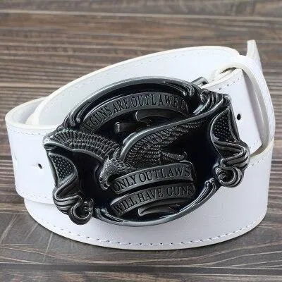 American Flag Emblem Eagle Gun Synthetic Leather Belt for Men and Women