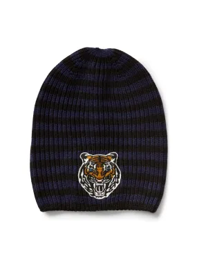 Animal-patch ribbed beanie - navy stripe