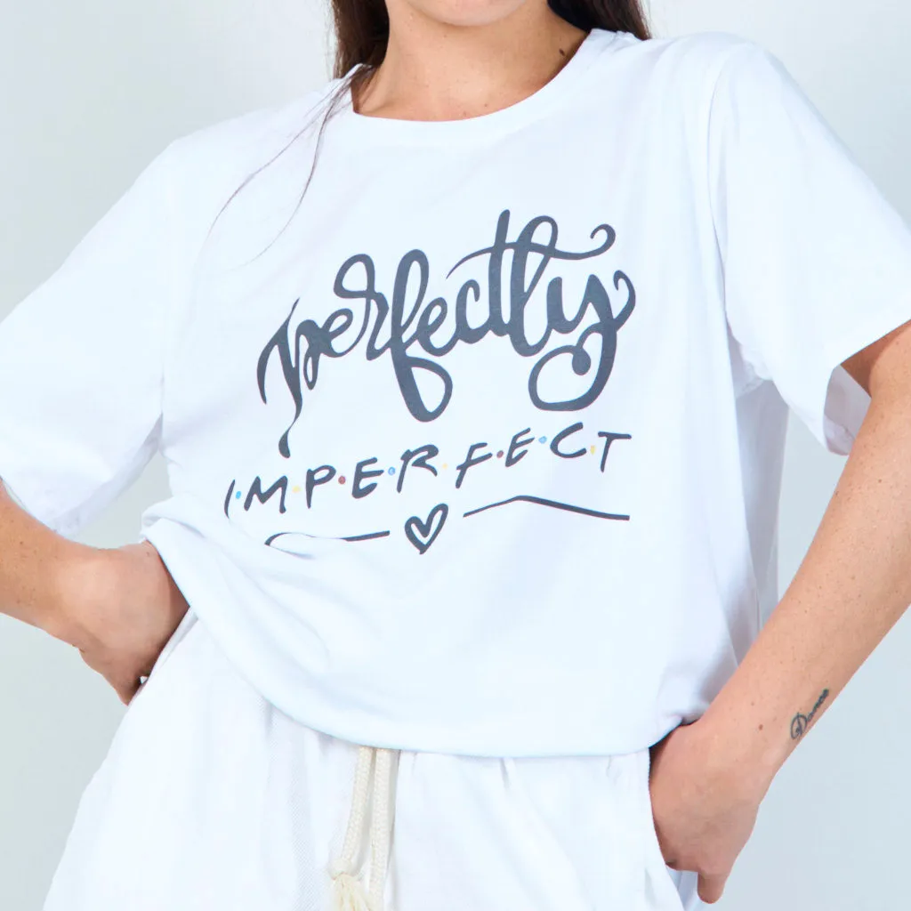 Basic T-shirt with "perfectly imperfect" text wholesale