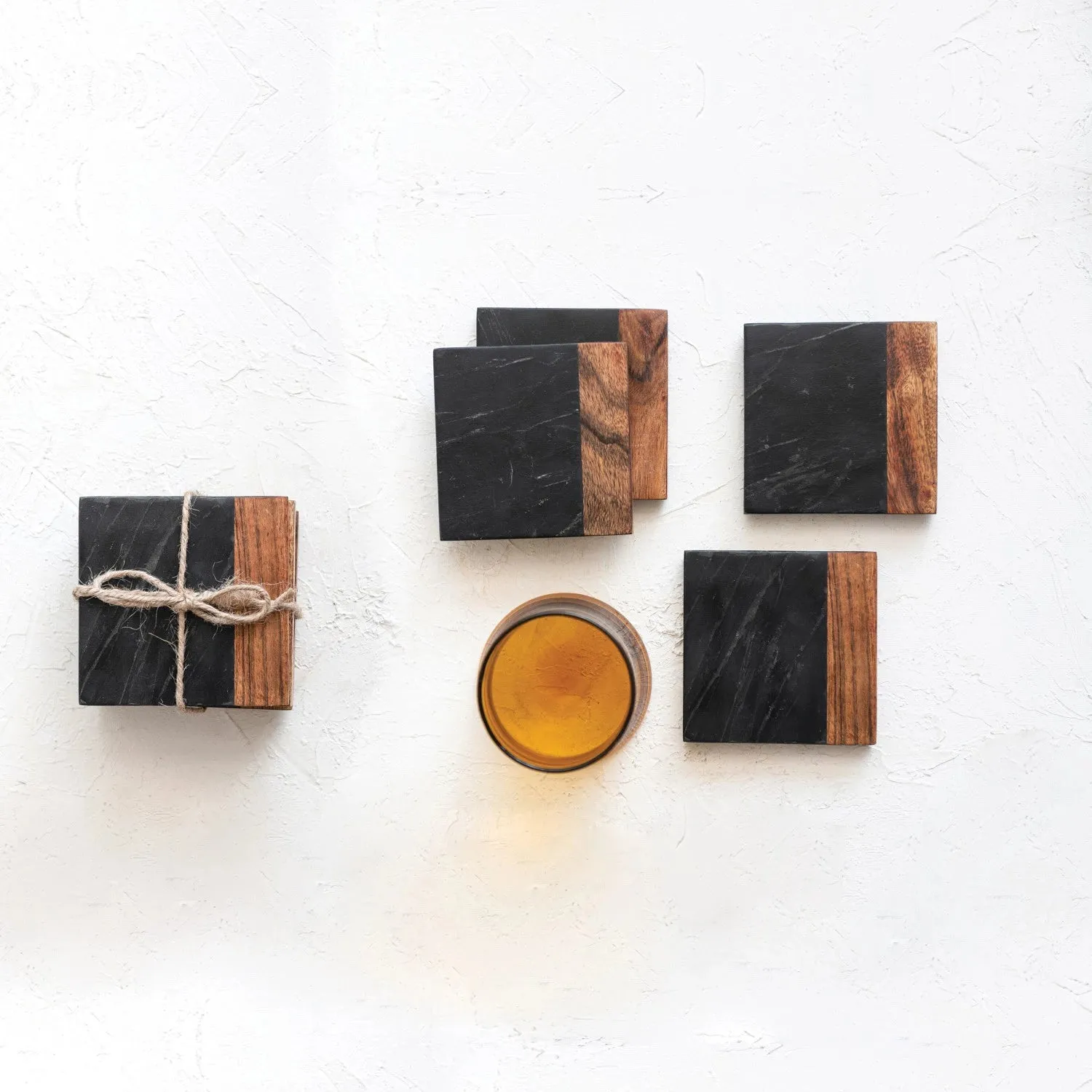 Black Marble & Acacia Wood Coasters