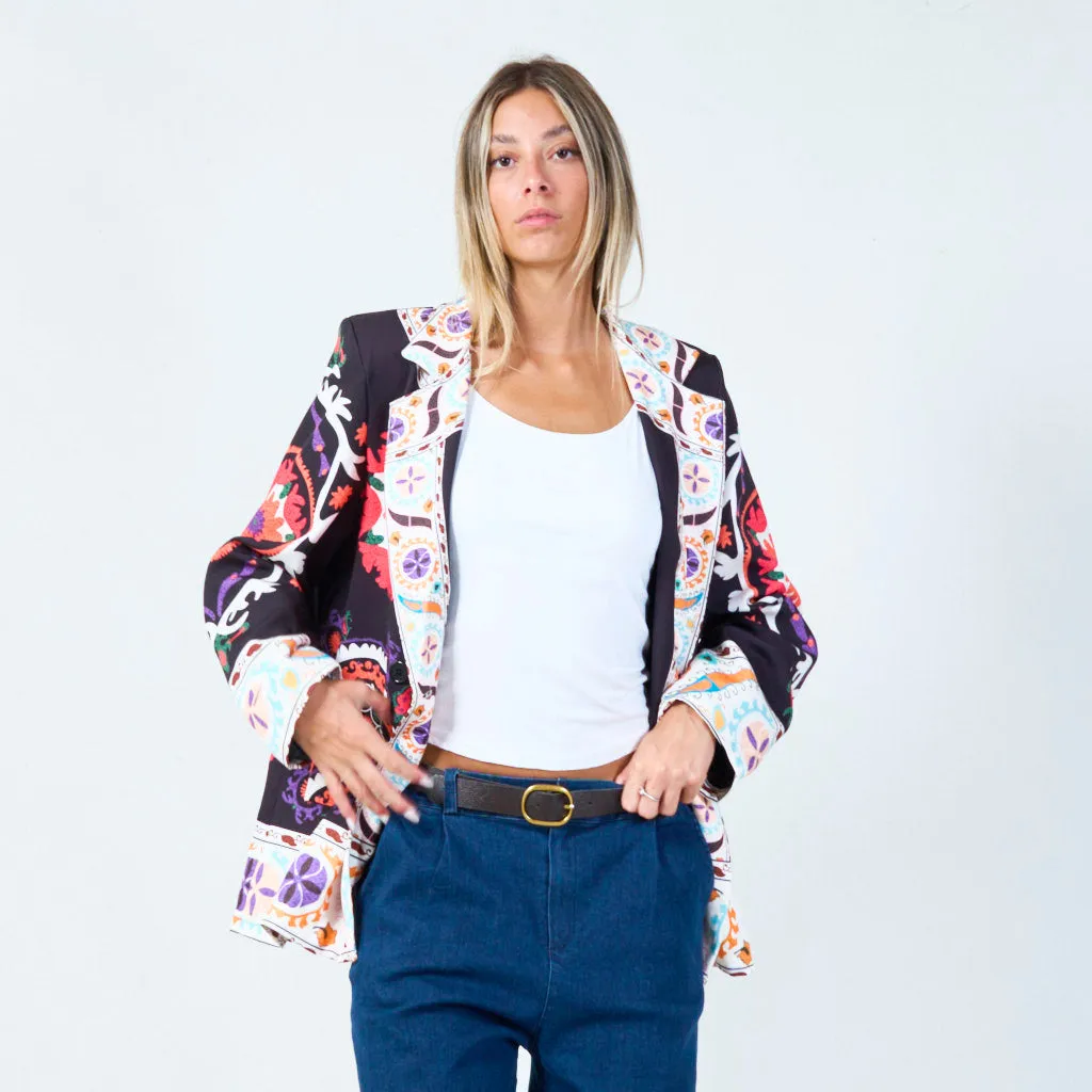 Bold patterned blazer with vibrant accents wholesale