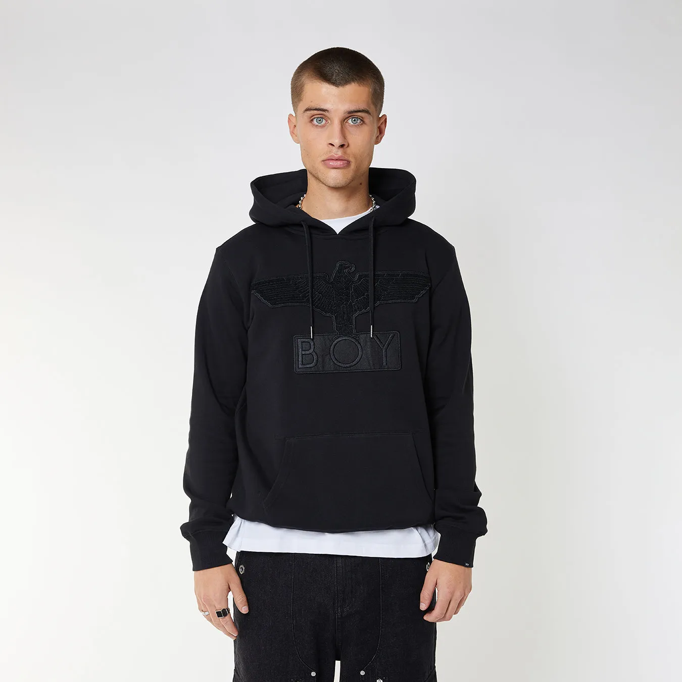 BOY EAGLE APPLIQUE HOODIE - BLACK