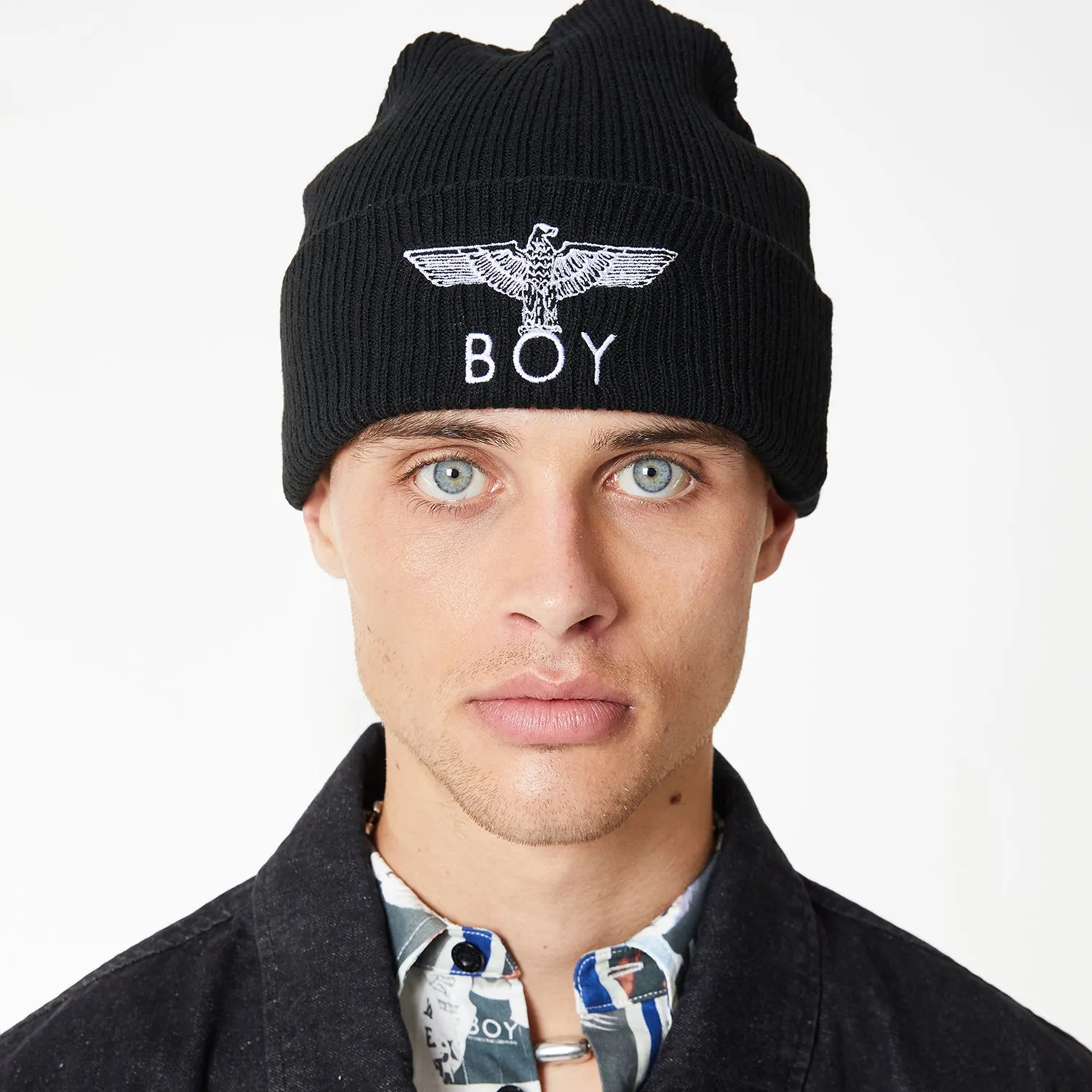 BOY EAGLE BEANIE - BLACK/WHITE