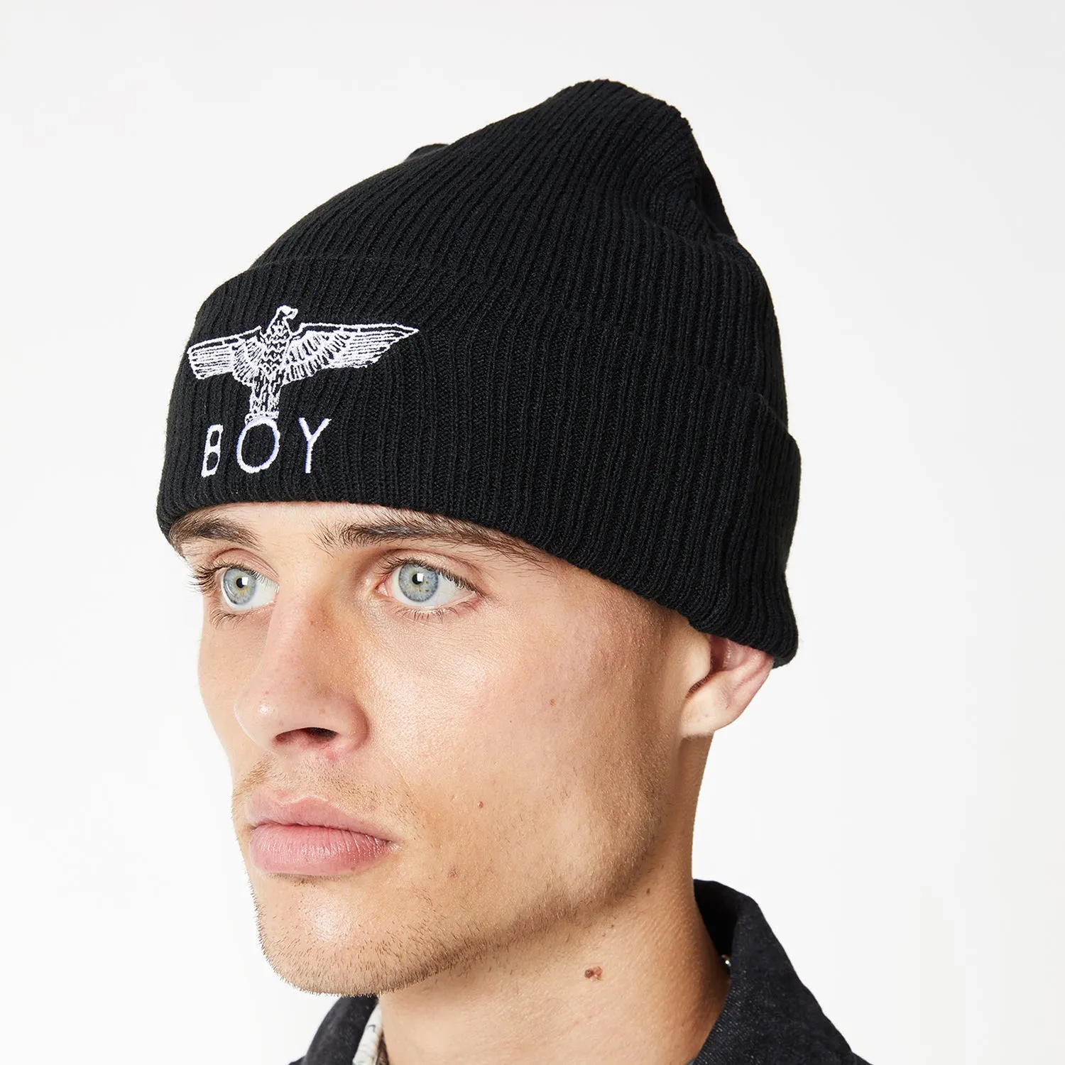 BOY EAGLE BEANIE - BLACK/WHITE