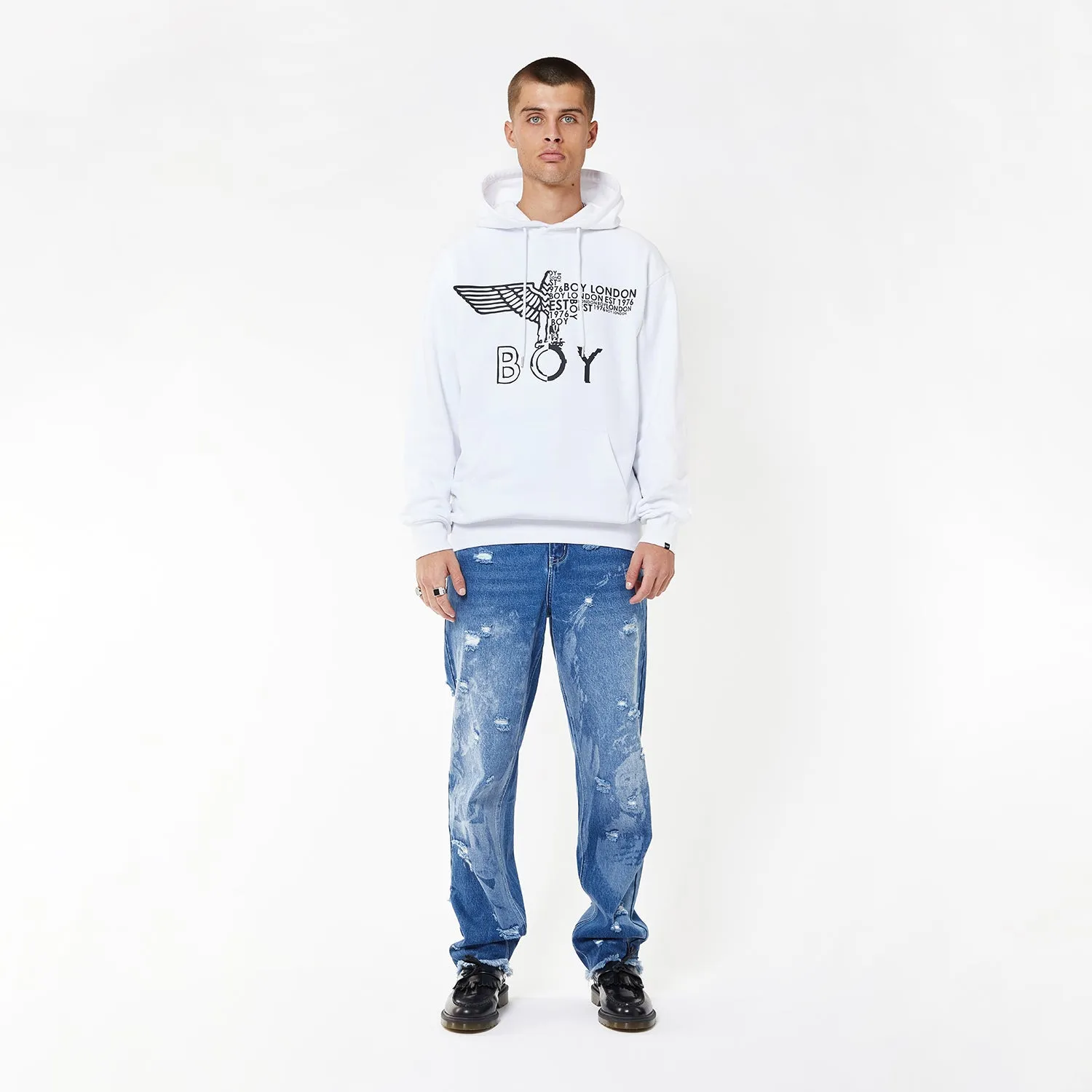 BOY EAGLE CONCEALED HOODIE - WHITE