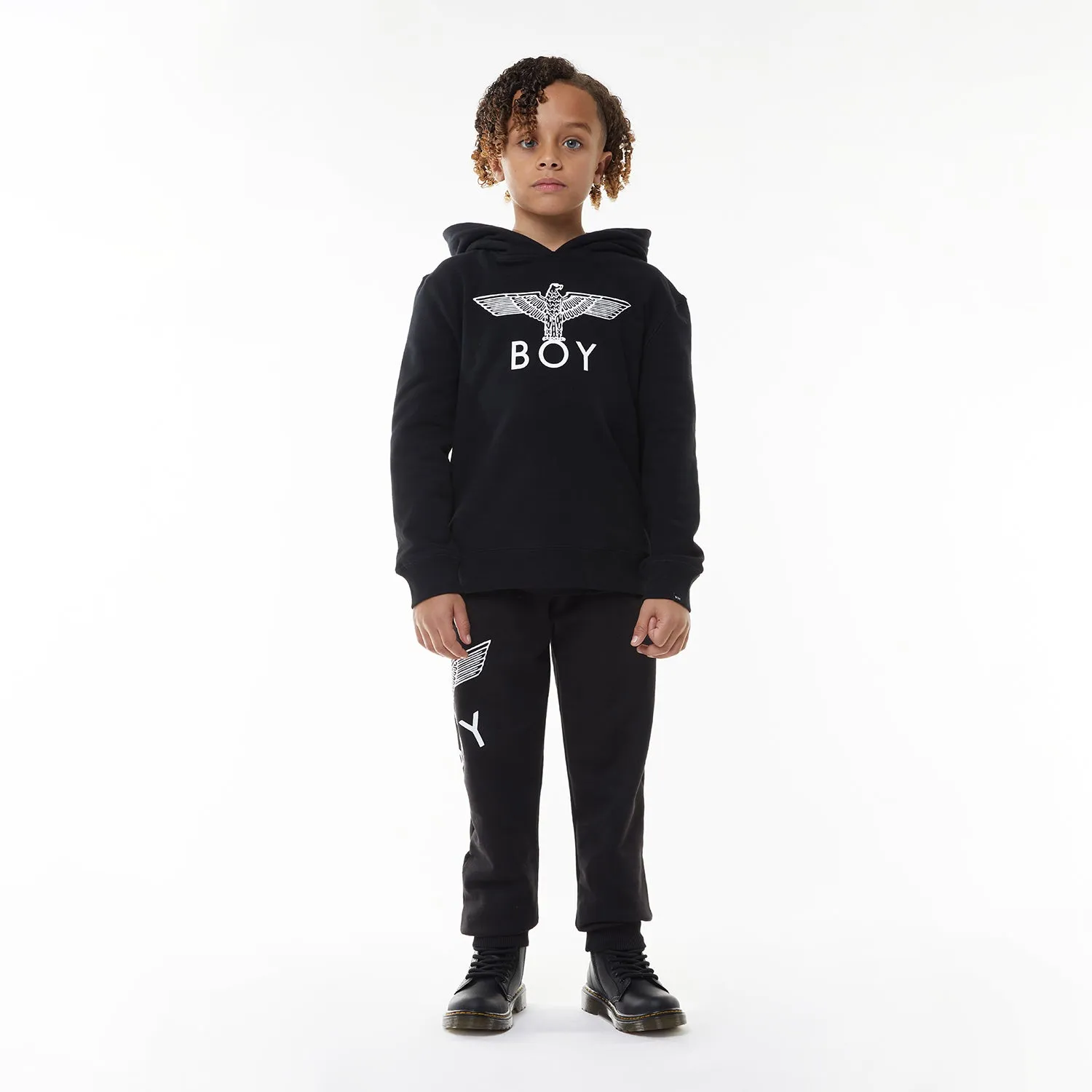 BOY EAGLE KIDS HOODIE - BLACK/WHITE