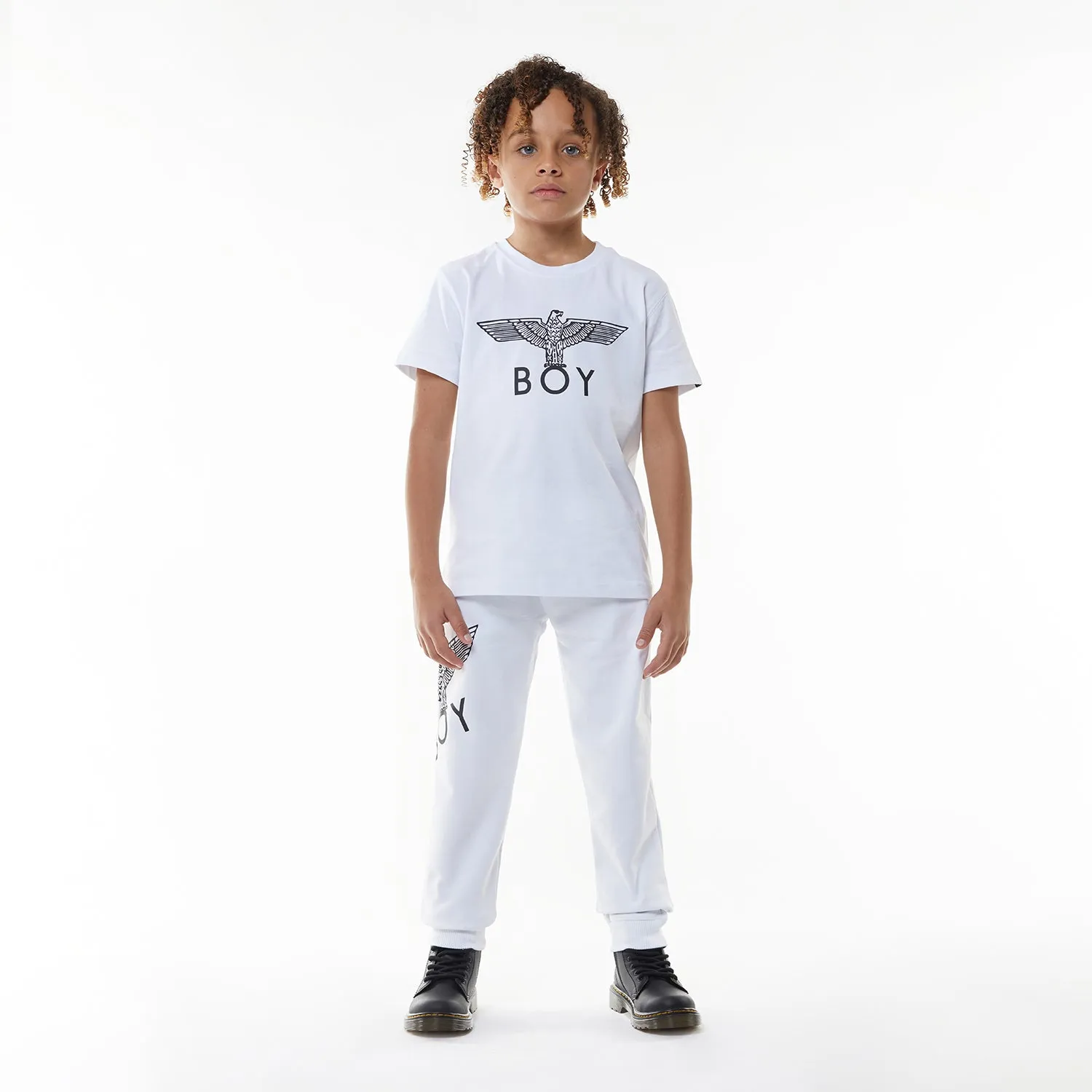 BOY EAGLE KIDS JOGGERS - WHITE/BLACK