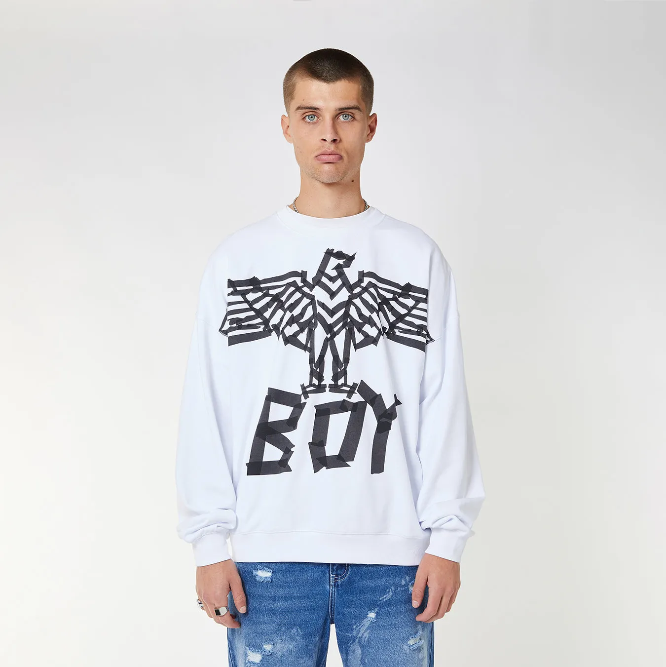 BOY TAPE EAGLE SWEATSHIRT - WHITE