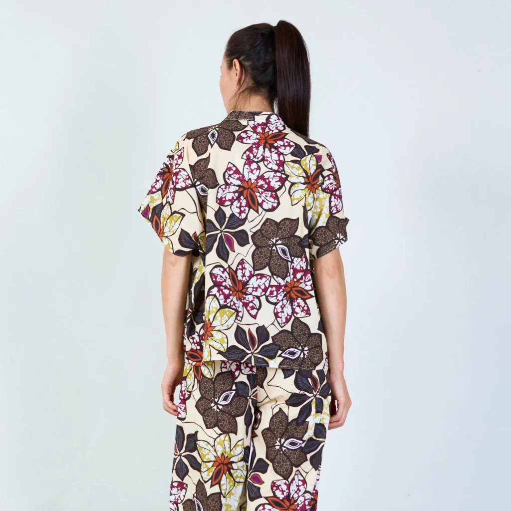 Button-down shirt with vibrant floral print wholesale