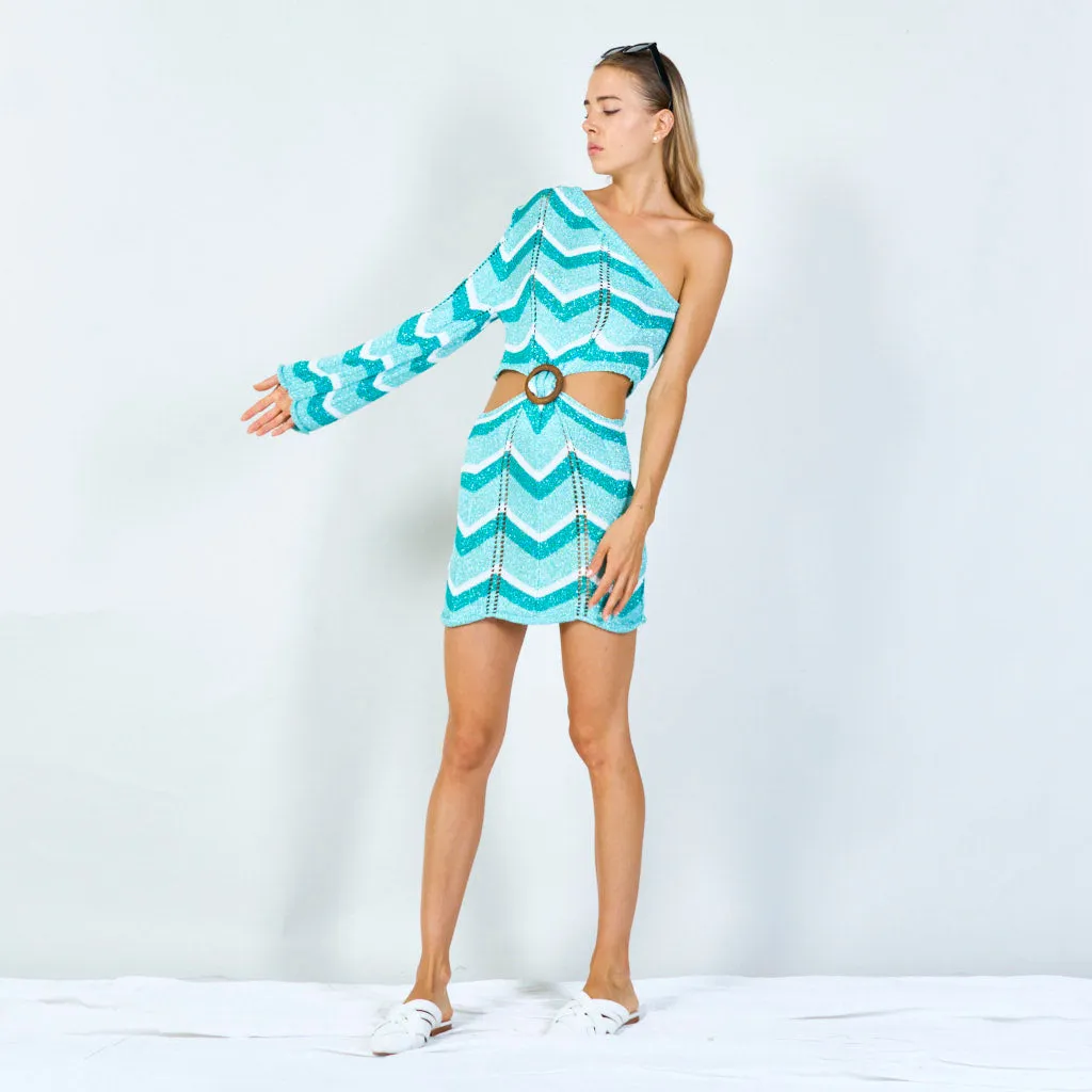 Chic one-shoulder chevron mini dress wholesale