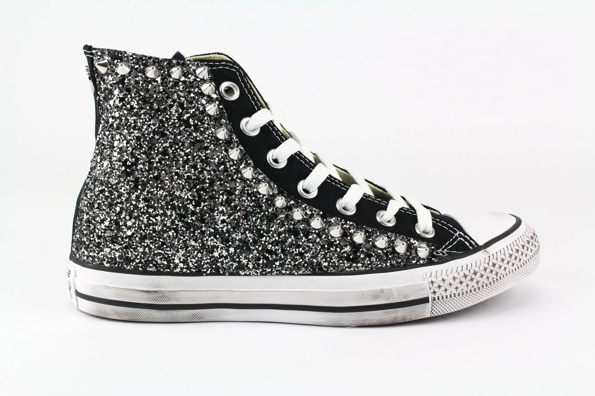 Converse All Star Black Silver Glitter & Borchie