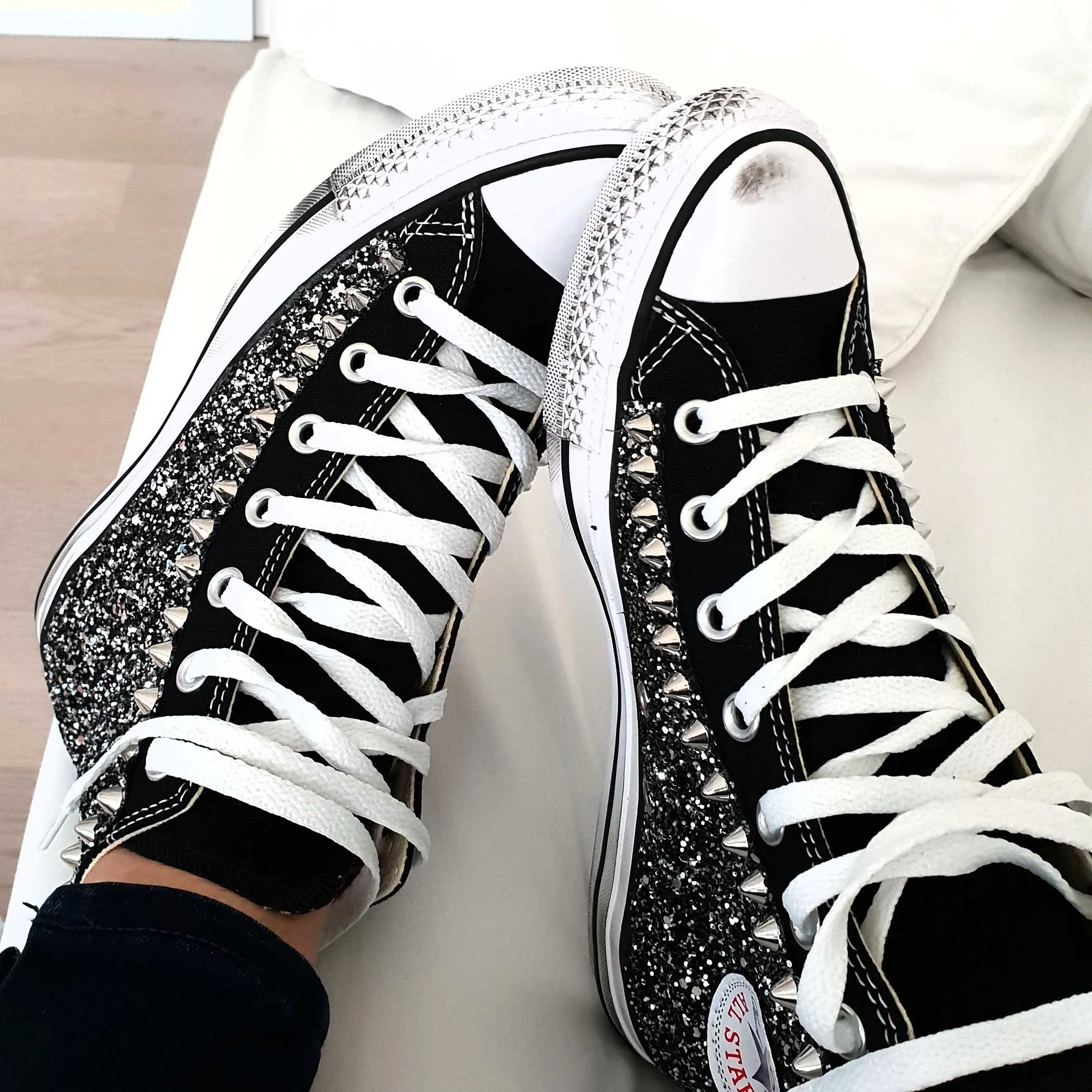 Converse All Star Black Silver Glitter & Borchie