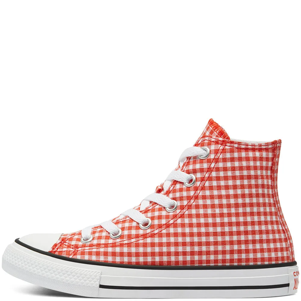 Converse- kids Chuck Taylor All Star High Top Gingham - Bright Poppy/White