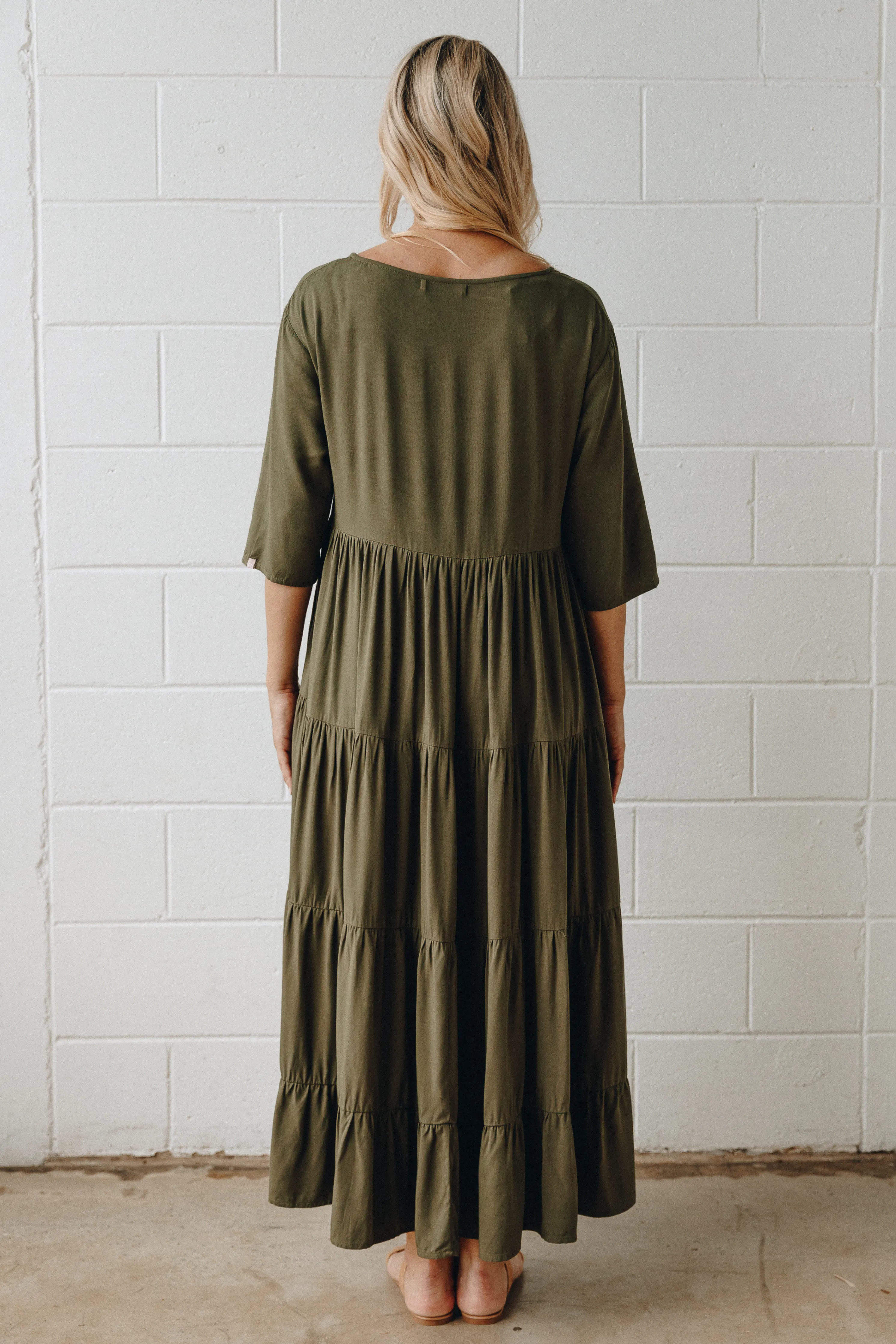 FINAL SALE Ruffle Dress in Khaki