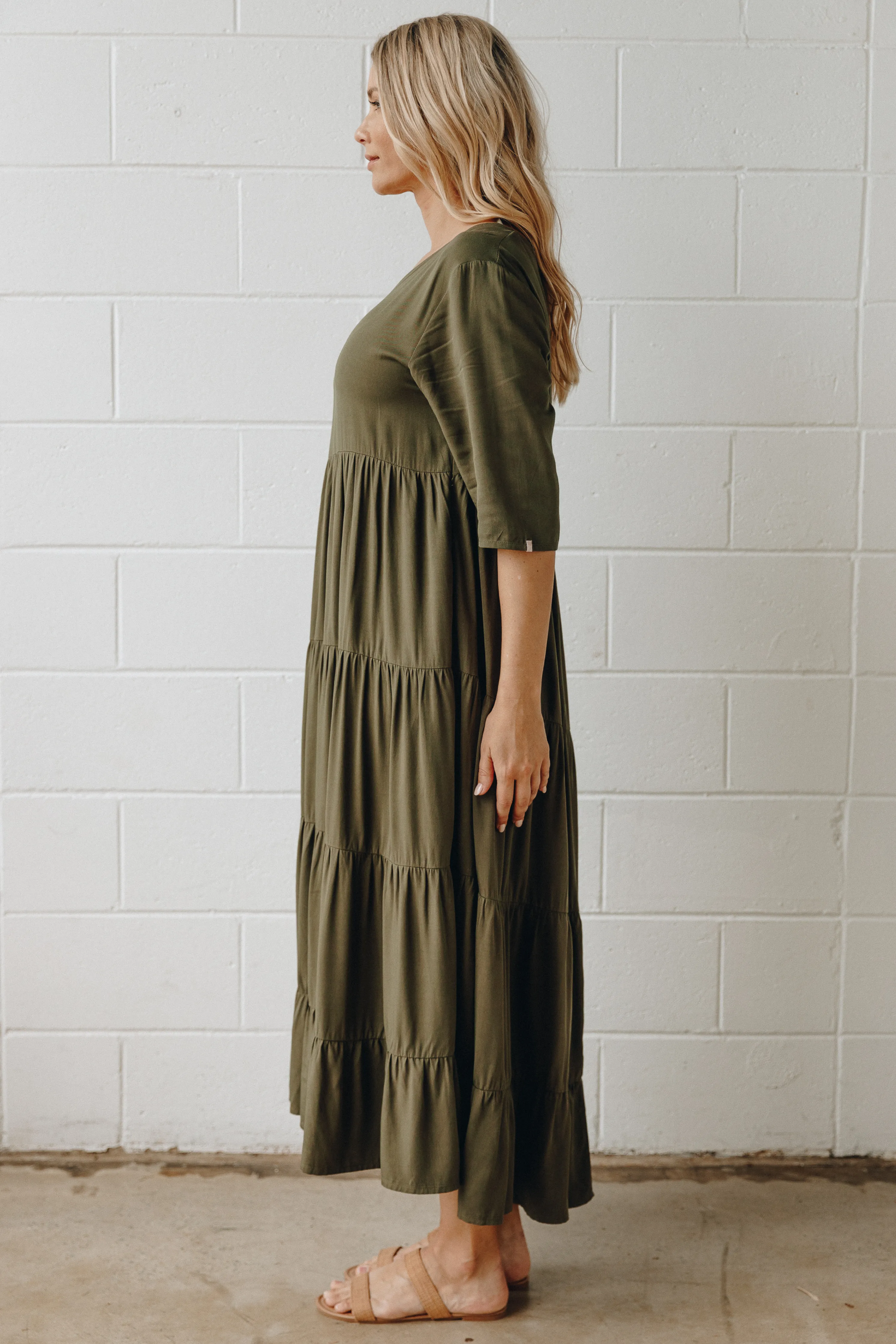 FINAL SALE Ruffle Dress in Khaki