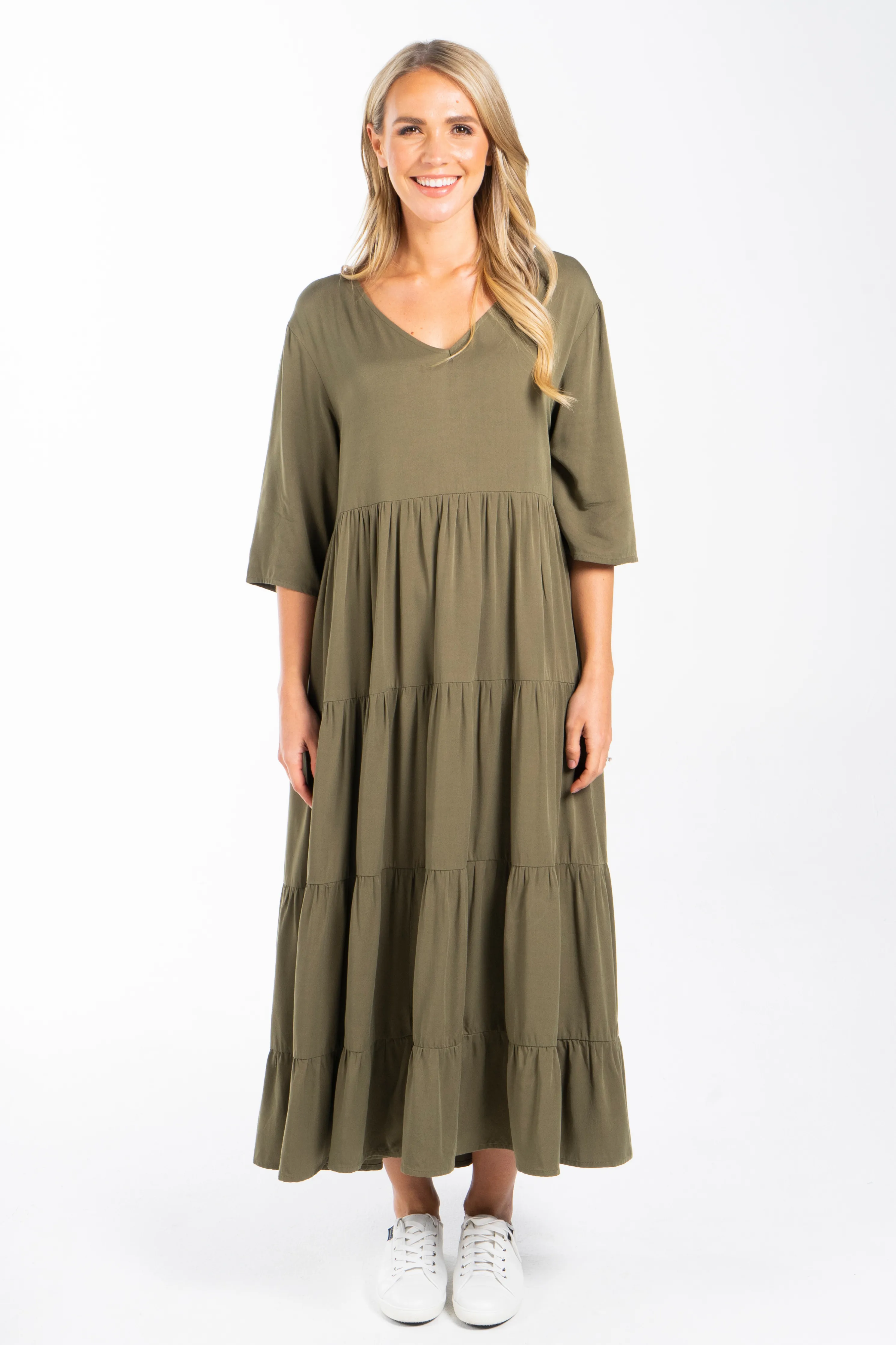 FINAL SALE Ruffle Dress in Khaki