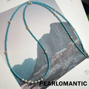 [Fine Jewlery] Japan-Made 18k Gold & Turquoise & Freshwater Pearl Necklace