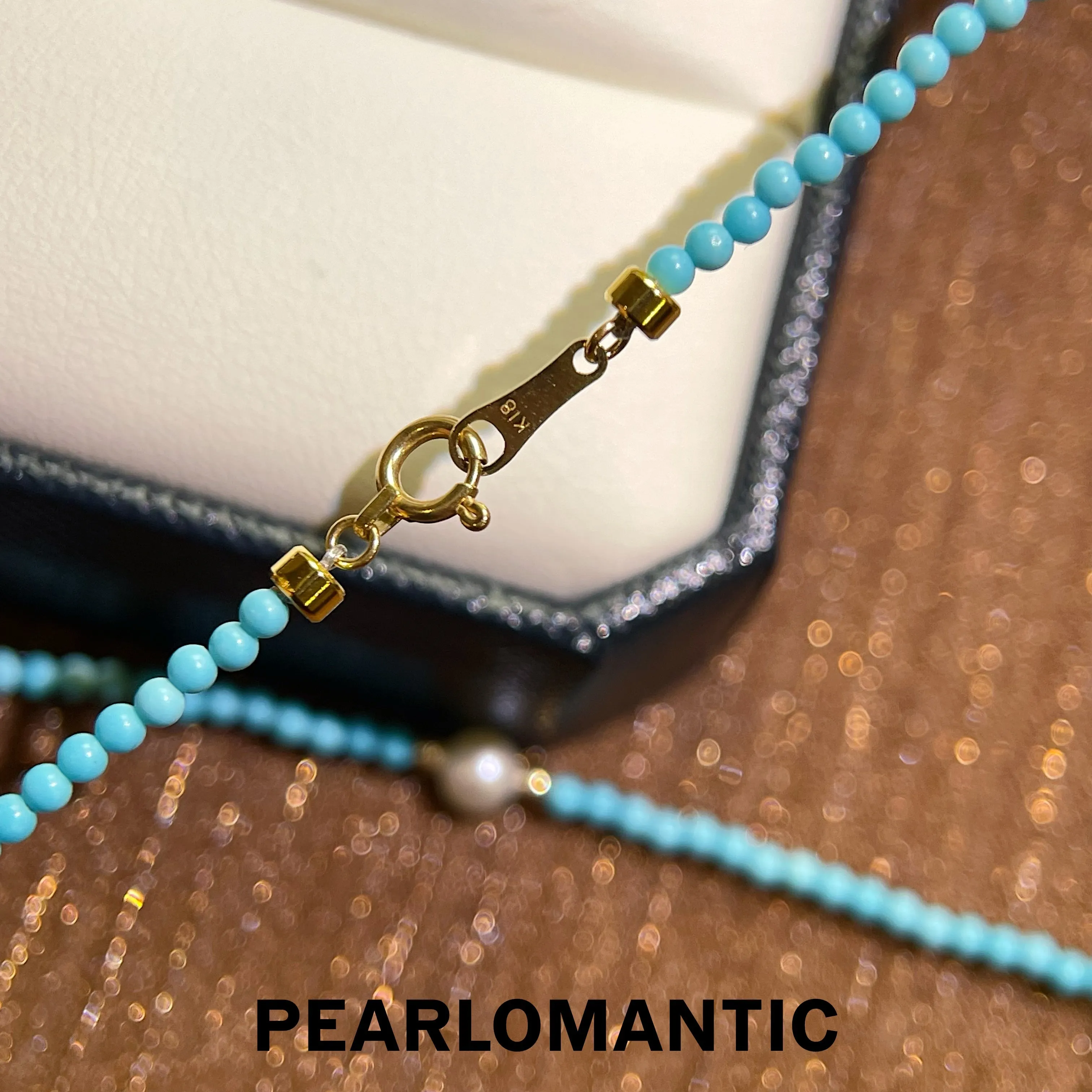 [Fine Jewlery] Japan-Made 18k Gold & Turquoise & Freshwater Pearl Necklace