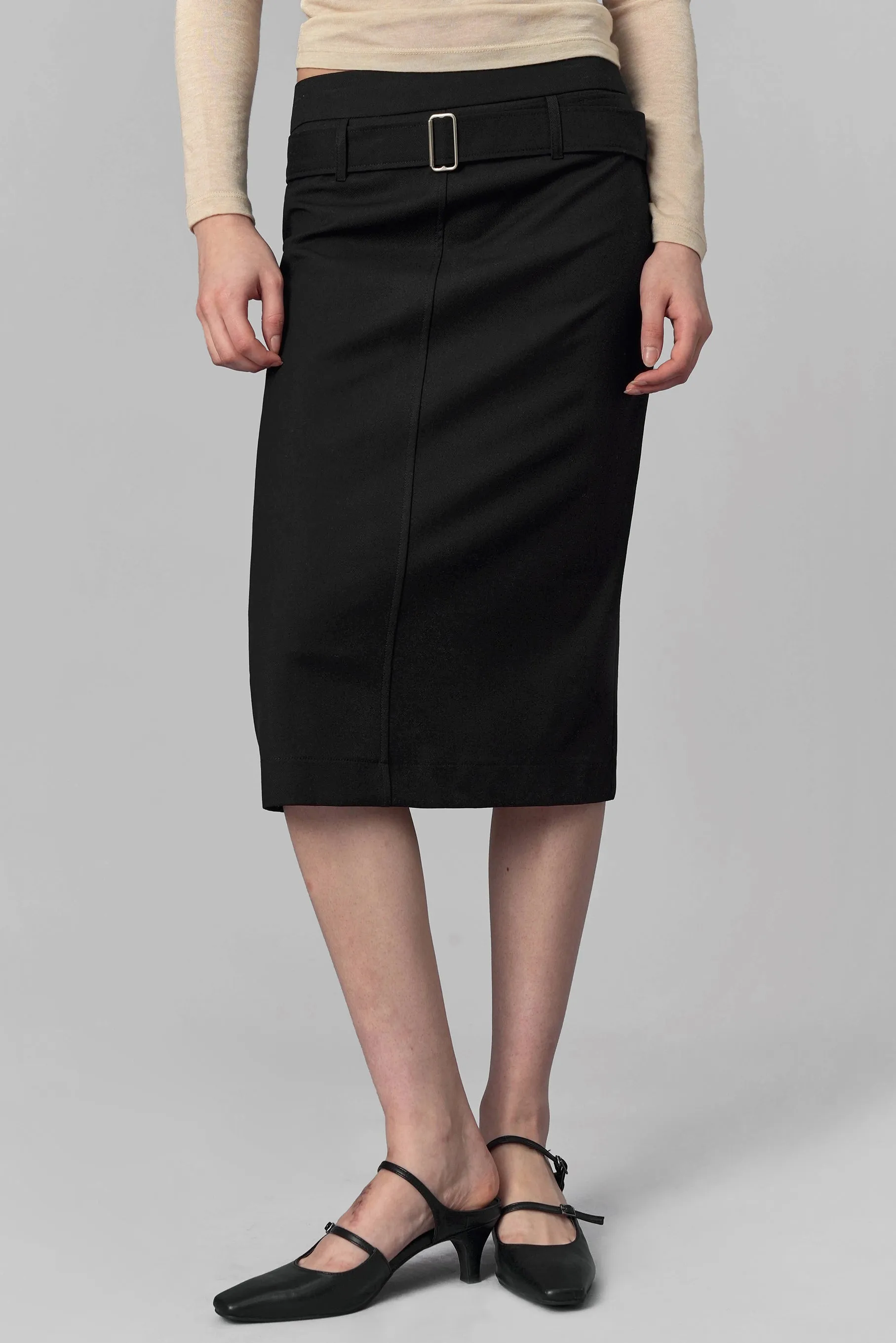 Hike Belted Midi Skirt, Black