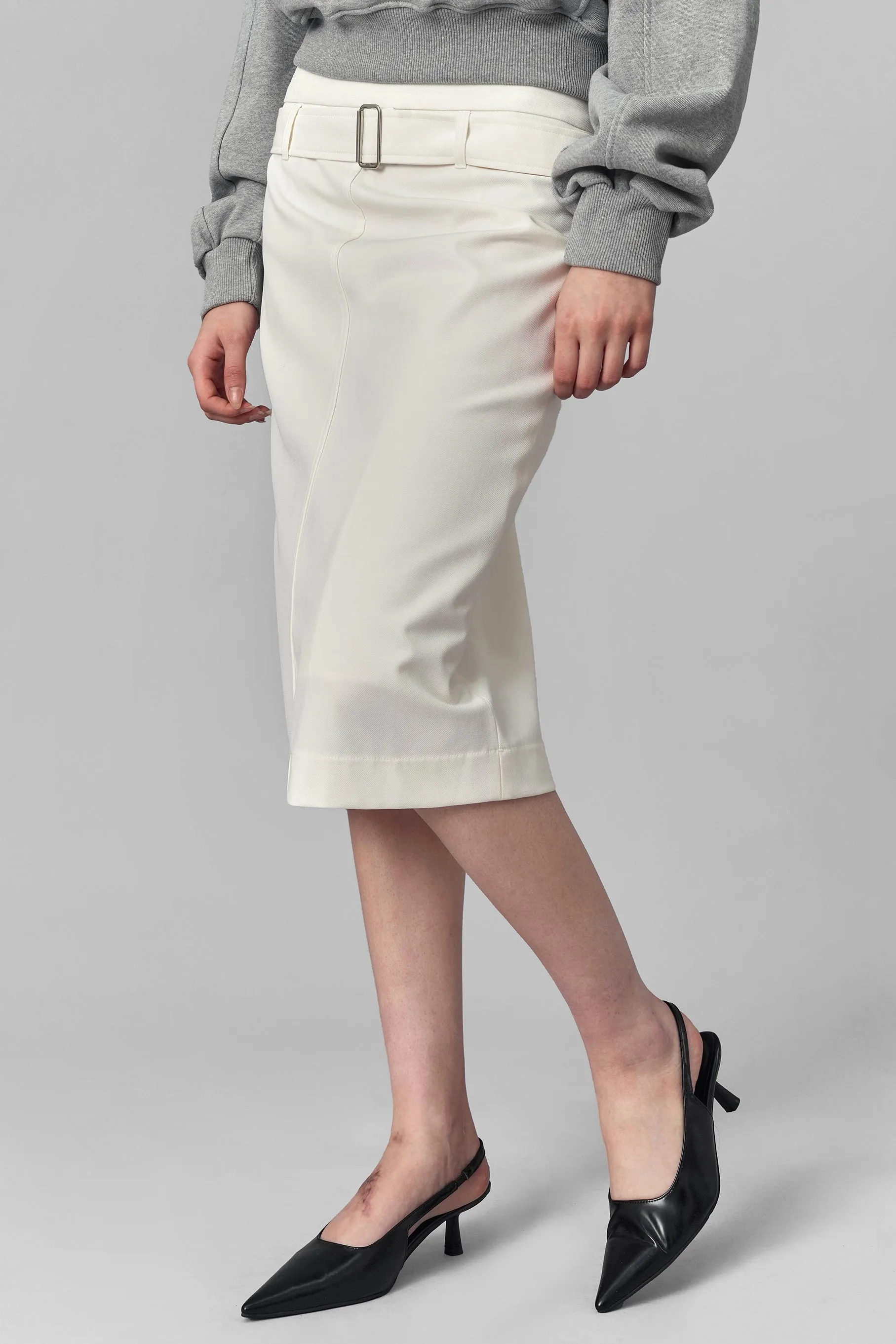 Hike Belted Midi Skirt, White