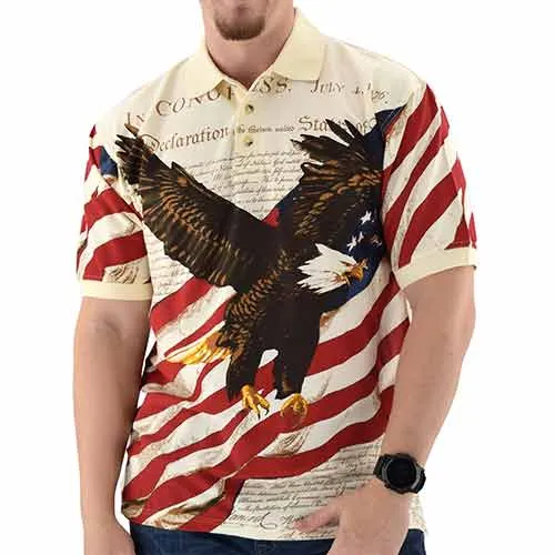 Men's Eagle Soaring American Flag 100% Cotton Polo Shirt