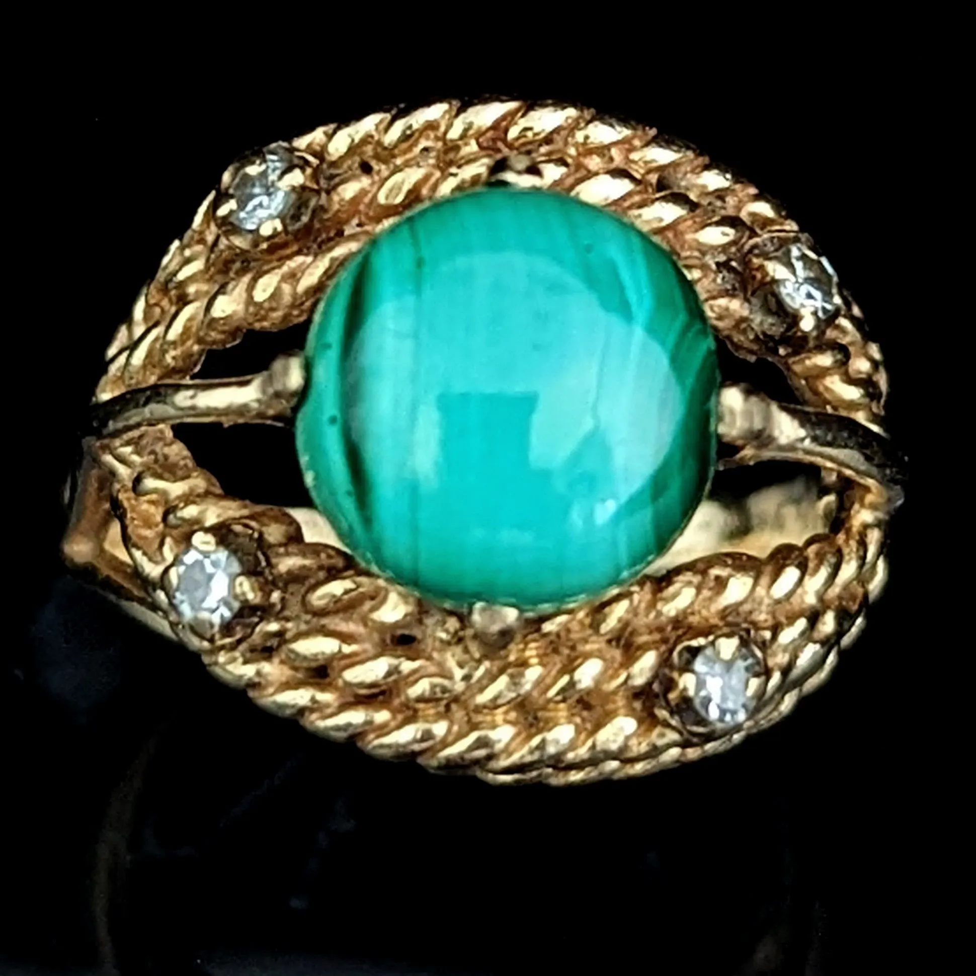 The Siena - Vintage Malachite Diamond 14k Yellow Gold Cocktail Ring