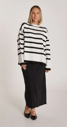 Tyla Knit ~ White & Black Stripe