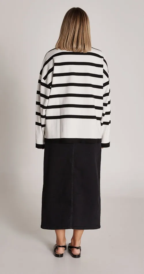 Tyla Knit ~ White & Black Stripe