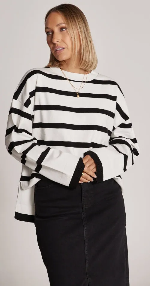 Tyla Knit ~ White & Black Stripe