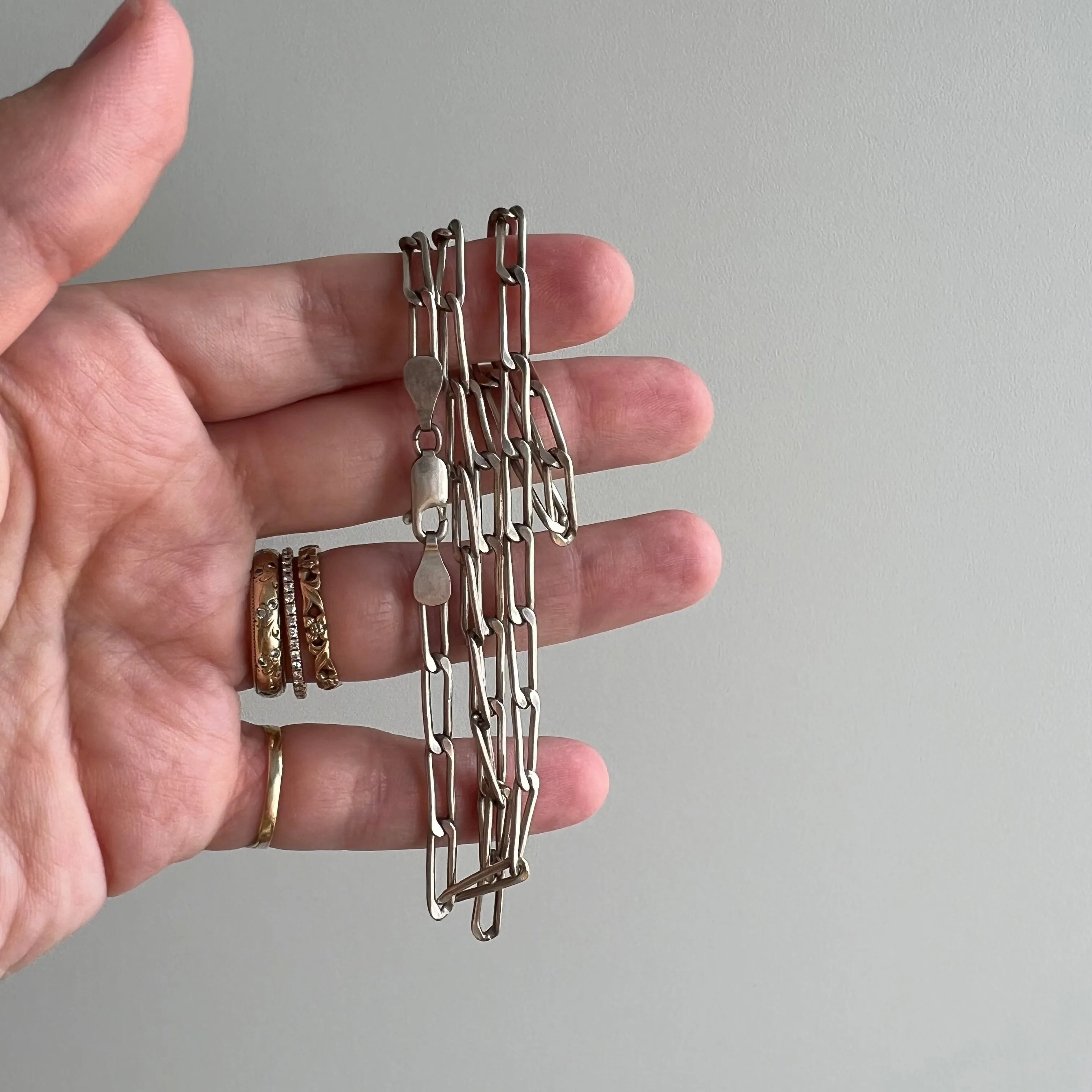 V I N T A G E // paperclip links // sterling silver flat paperclip chain / just over 18 long / just under 4mm wide