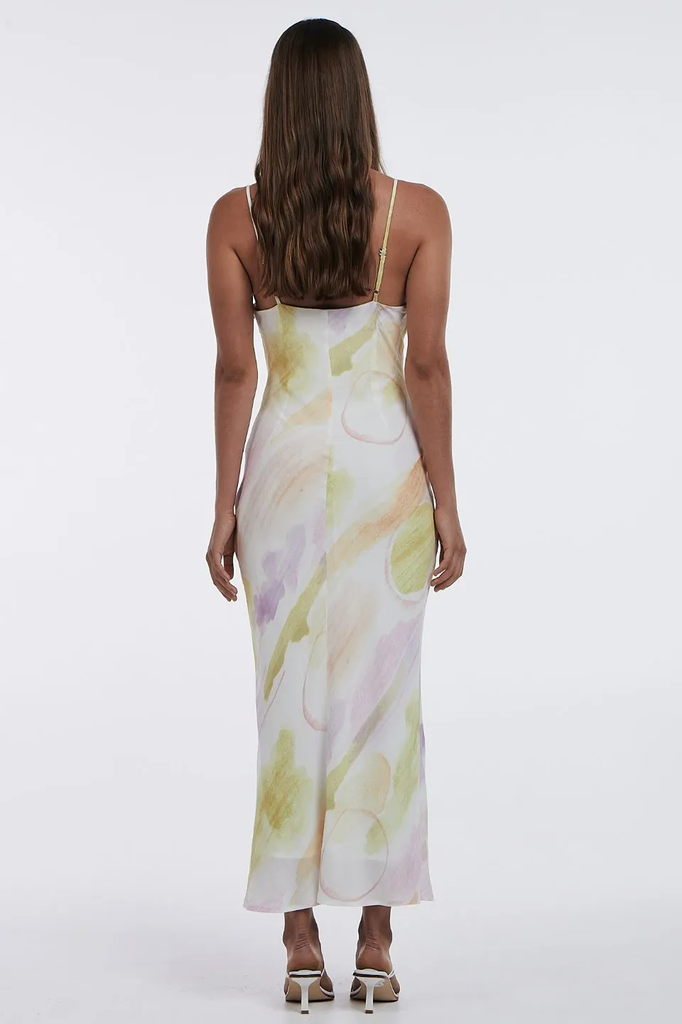 Zia Cowl Neck Strappy Ibiza Watercolour Bias Midi Dress